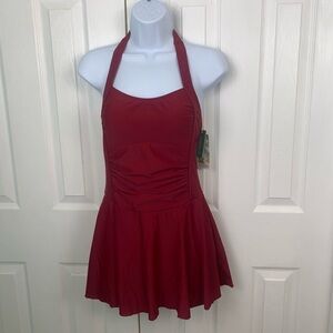 Shekini One Piece Halter Swim‎ Dress Size Small Wine Red